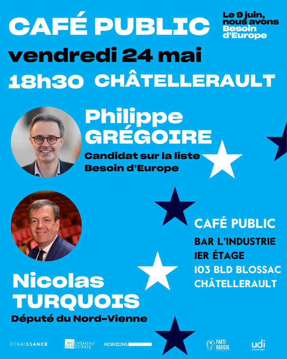 Un grand @BesoindEurope pour défendre la démocratie attaquée ! Il nous faut déployer un bouclier🛡️ démocratique européen 🇪🇺 contre les ingérences étrangères...Merci aux citoyens et aux élus présents à ce café débat #chatellerault Nous avons besoin d'un @Viginum_Gouv européen 🇪🇺