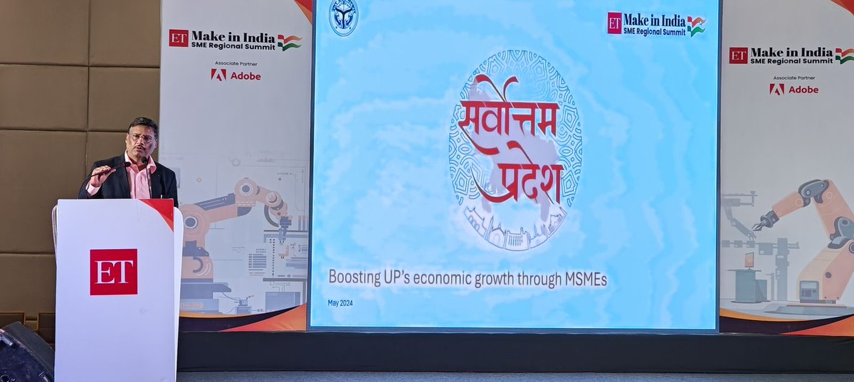 .@IasAlok shares his view on ‘#MSMEs: The growth engine of Uttar Pradesh's economy’,  in his keynote address at #ETSMESummits in #Lucknow. @upmsme @UPGovt @UP_ODOP @iiaonline @AfmecAgra @PRAKASHGAURAV @Adobe @rajatamehra