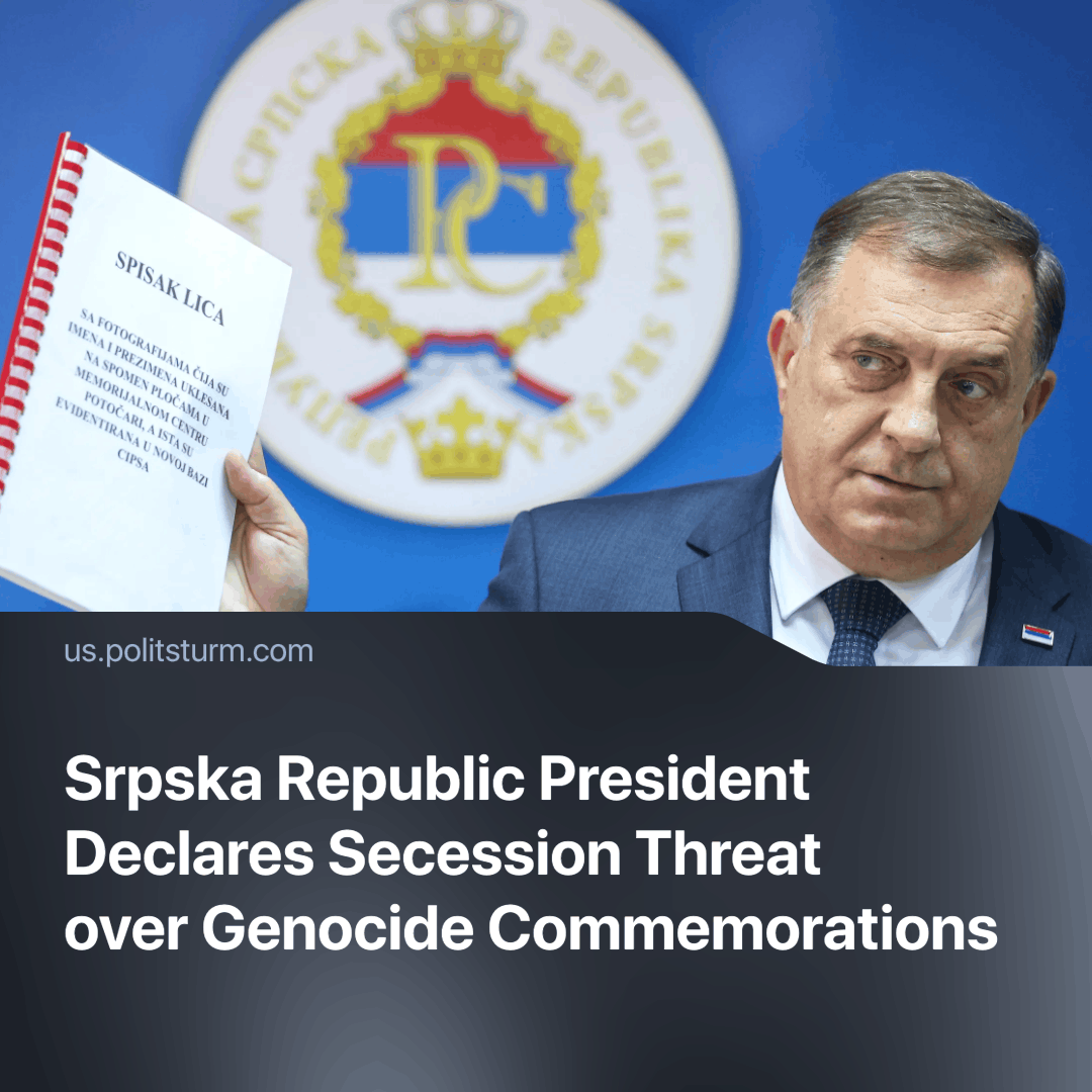 President Dodik of the Serb republic of Bosnia-Herzegovina stated he will submit a document on 'peaceful seperation' of Srpska to the federal state body The inflammatory announcement was timed with a UN vote to commemorate genocidal killings committed by Bosnian Serbs in 1995