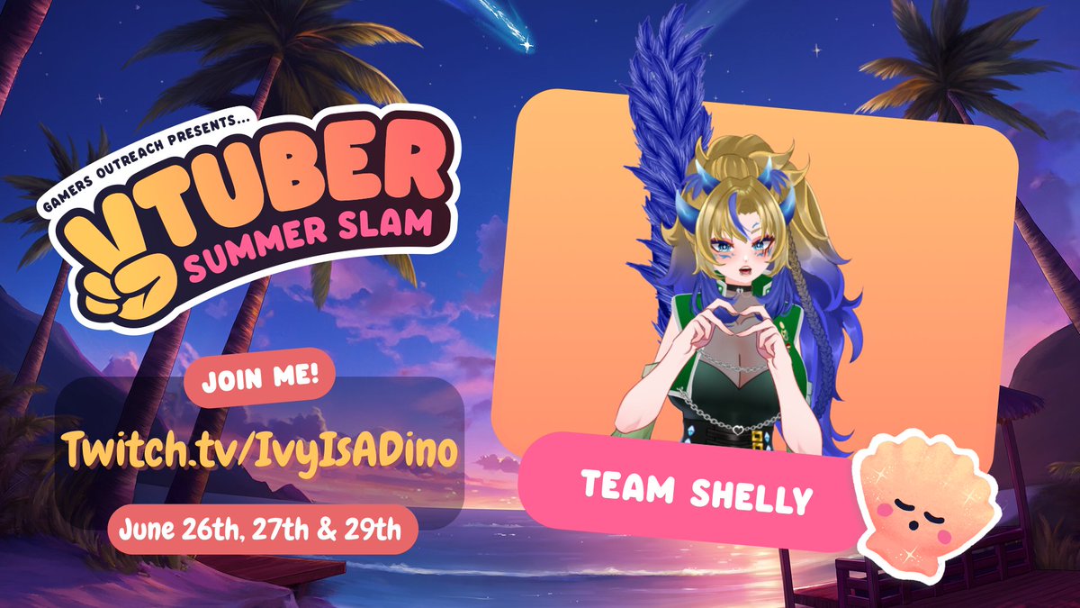 🦖Hey Everyone! 🦖

I'll be taking part in the Vtuber Summer Slam 2024 with @GamersOutreach
We'll be raising to help bring video games to kids in hospitals on June 26th, 27th AND 29th! 

We'll have challenges and games (announcements to come)

#VtuberSS2024 #Vtuber #dinosaur