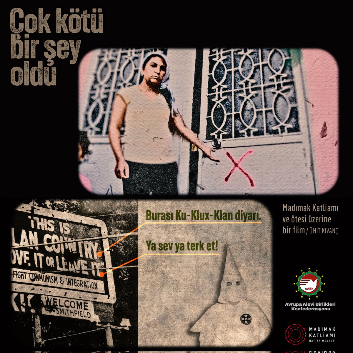 İki odasını müziklemekten gurur duyduğumuz Madımak Katliamı Hafıza Merkezi Projesi tanıtımı ( <a href="/madimakhafizam/">Madımak Katliamı Hafıza Merkezi</a> ) ve yönetmenliğini Ümit Kıvanç'ın ( <a href="/umit_k/">ümit kıvanç</a> ) yaptığı "Çok Kötü Bir Şey Oldu" filminin gösterimi bugün İzmir Alsancak Mimarlık Merkezinde yapılacak.