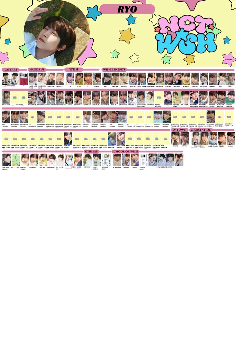 ⋆NCTWISH 료 (RYO) PHOTOCARD TEMPLATE/LIST ➵ Full photocard