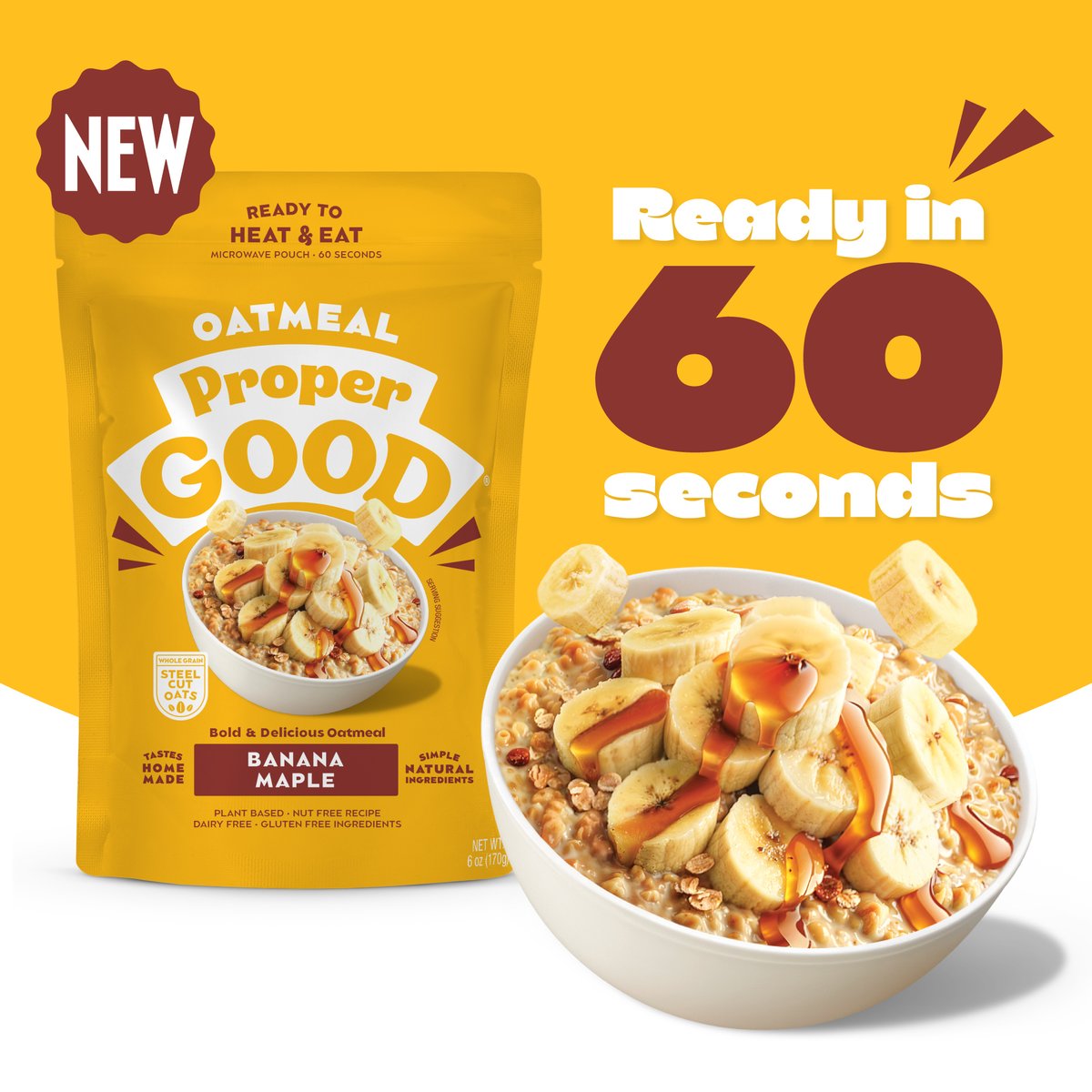 Hot NEW Oatmeal: Banana Maple 🍌 🍯 delicious and ready in 60 seconds
