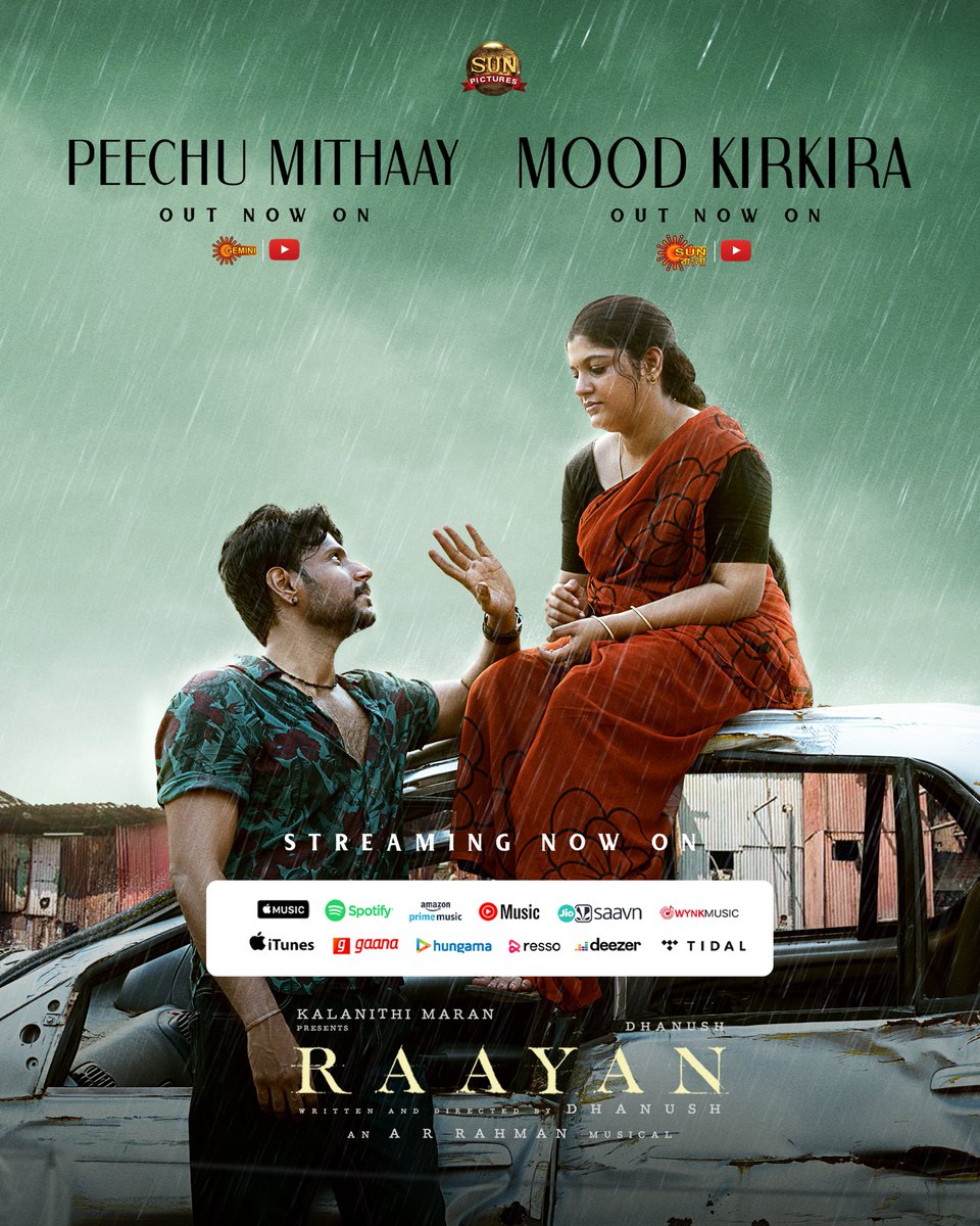 Enjoy #RaayanSecondSingle now in Hindi and Telugu! #PeechuMithaay (Telugu) - youtu.be/m6dEGE-5ak0 #MoodKirkira (Hindi) - youtu.be/c-Z3SNeq5NI #WaterPacket (Tamil) - youtu.be/09vxlqHK3ss 🎶 orcd.co/waterpacket @dhanushkraja @arrahman @Music_Santhosh