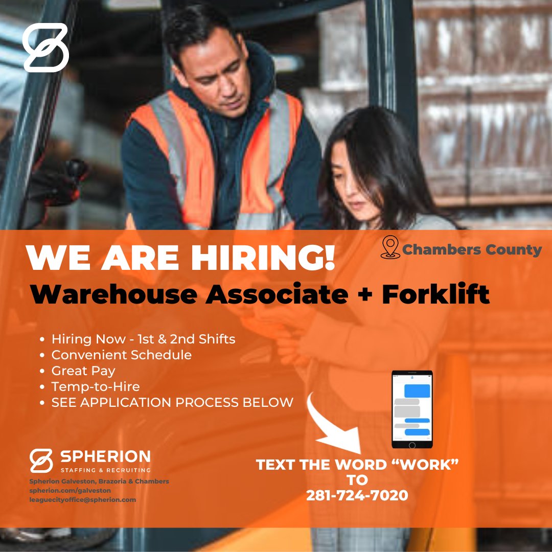 SpherionGC's tweet image. Are you ready to take the next step in your career? We are hiring! Text the word &quot;WORK&quot; to 281-724-7020. 

#jobsearchskills #careerchangetime #careerdevelopmenttips #upskilling #careerdevelopmentcoach  #careertok #officeculture #healthyworkculture