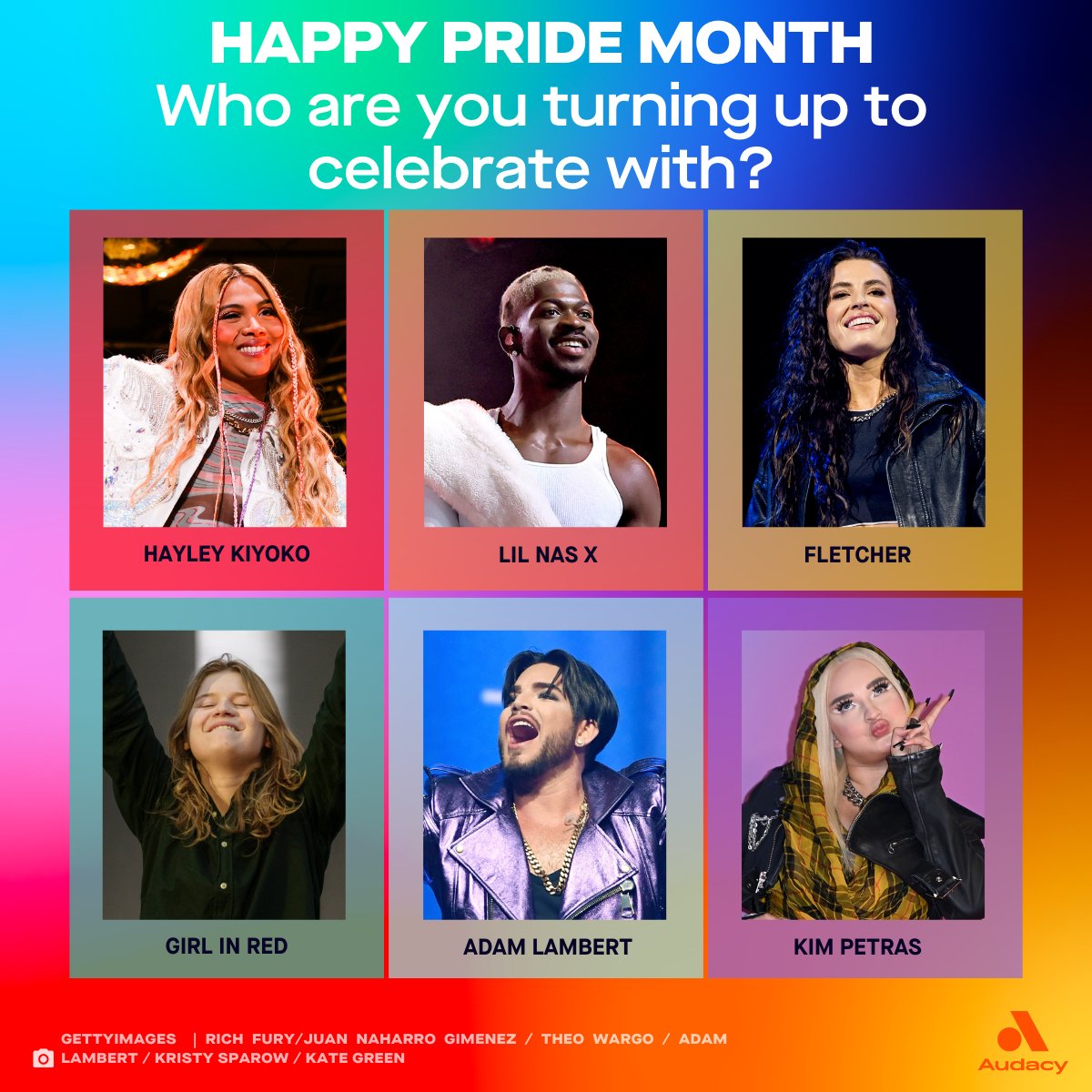 HAPPY PRIDE MONTH 🌈 

✨ @HayleyKiyoko 
✨ @LilNasX 
✨ @findingfletcher 
✨ @_girlinred_ 
✨ @adamlambert 
✨ @kimpetras 

🏳️‍🌈 Celebrate with 'Pride 365' Radio: auda.cy/PrideTW