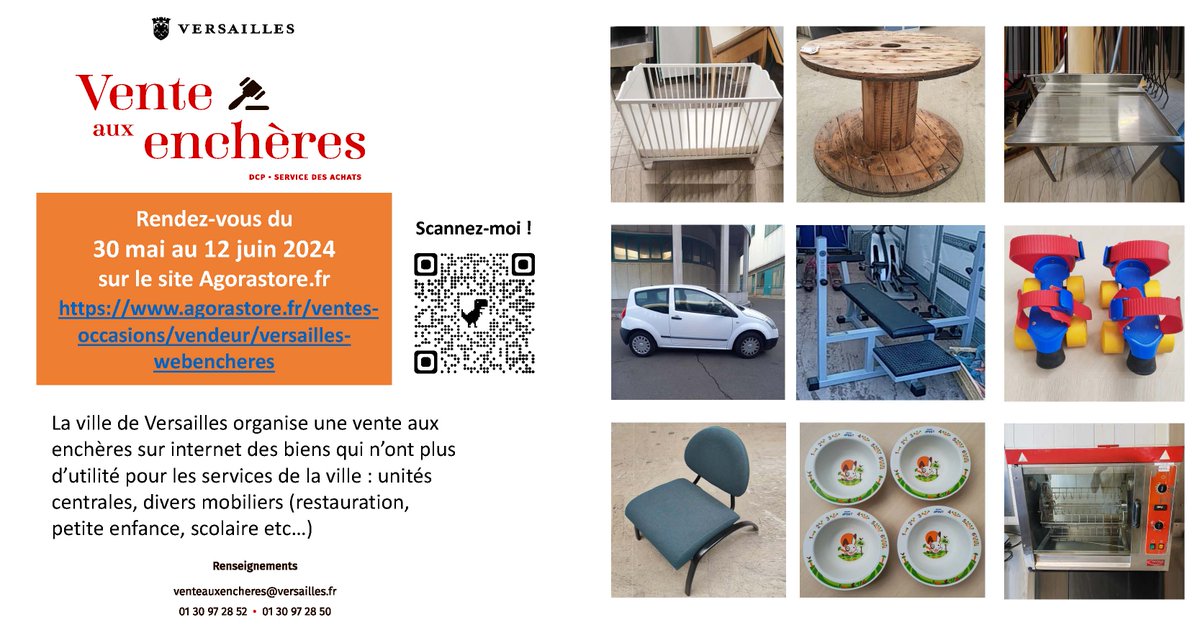 🪑 Jusqu'au 12 juin, la ville met du matériel aux enchères ! ➡️ Retrouvez tous les biens surhttps://www.agorastore.fr/ventes-occasions/vendeur/versailles-webencheres