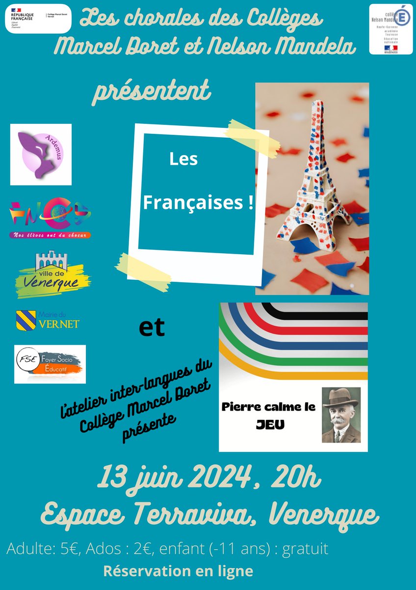 1er spectacle interactif avec le public pour les chorales des clgs Marcel Doret/le Vernet et Nelson Mandela/Noé sont sur les traces des villes françaises et tout peut arriver avec « Les Françaises » à découvrir à la Salle de Venerque (31) #MusiqueToulouse <a href="/DAACToulouse/">DAAC Toulouse</a>