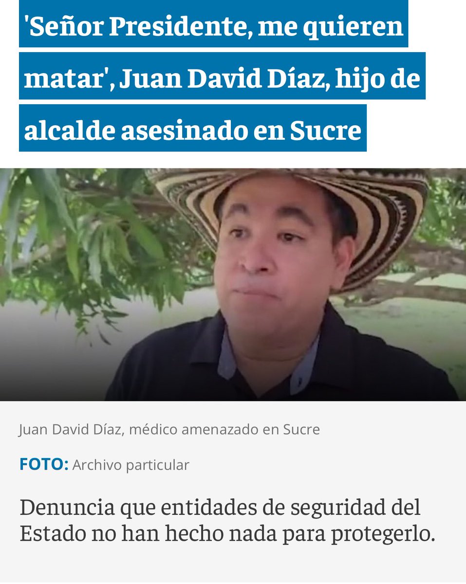 Juan David es hijo del alcalde asesinado de El Roble en el gobierno de Uribe, Eudaldo Díaz, el primero en denunciar la parapolítica en Colombia. @Juan_DDiaz es un médico luchador por la justicia y los derechos humanos. Lleva ya dos décadas enfrentando el poder criminal y mafioso