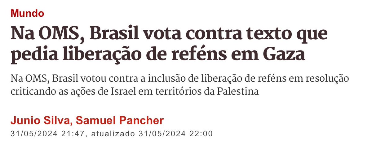 Lula é contra a libertação dos reféns israelenses.