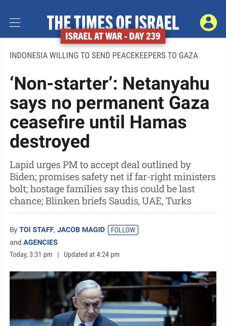 AliAbunimah's tweet photo. As predicted: Israel has adamantly rejected its own offer to itself and is now cutting off negotiations and diplomatic relations with itself in order to send itself a strong message: Israel will not surrender to Israel’s terms! https://t.co/wLMS9WyueD
