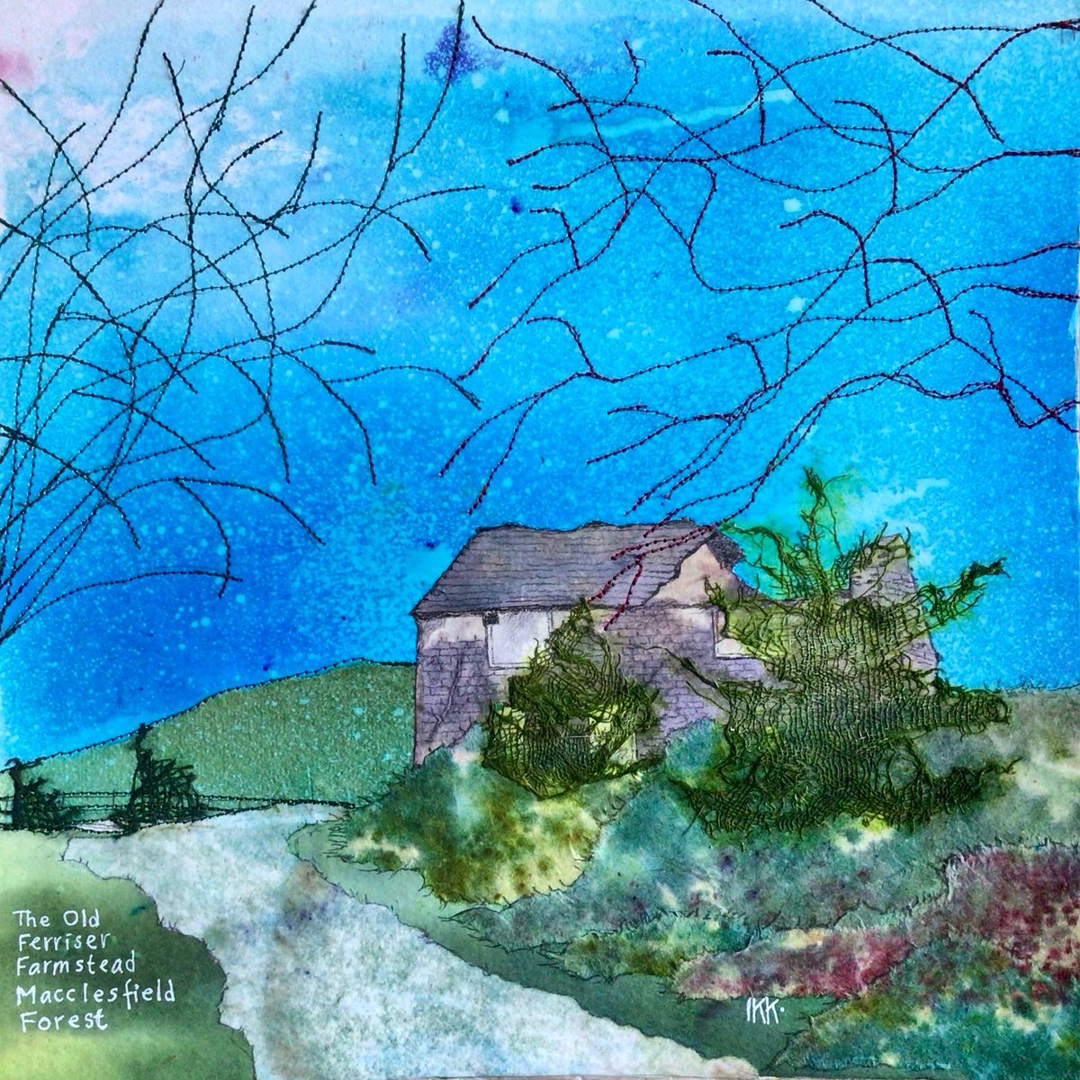 We just recovered from the <a href="/DerbyshireOArts/">Derbyshire Open Arts</a> weekend, but a new month brings new challenges! <a href="/ikkartist/">Ingrid Katarina Karlsson</a> is getting ready for Haddon Hall Gatehouse Gallery with <a href="/PDArtisans/">PeakDistrictArtisans</a>. Here her latest piece in the Abode series, the crumbling old Ferriser Farmstead in Macclesfield Forest.