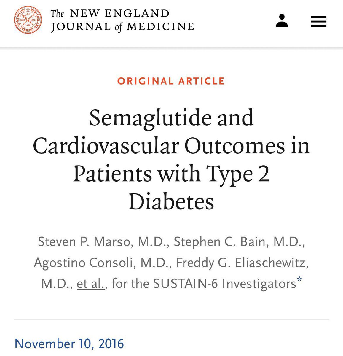 CardiacTrials's tweet photo. Lowering CV risk in diabetes with GLP1 agonism? This large trial showed both improved outcomes — which in combo with LEADER Trial (published in the same year) ultimately rendered GLP1 agonism as diabetes first line Rx in the 2023 ESC guidelines. SUSTAIN-6 Trial, NEJM 2016 ♥️ https://t.co/TtdmhxIoUR
