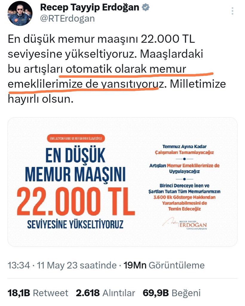 ayez0169's tweet photo. @06Acu06 @memetsimsek Evet hem de bir yıl geçti,memur emeklisinin bir yıllık kaybı,otuz yıl görev yaptıktan sonra aldığımız emekli ikramiyesinden fazla
Sayın Cumhurbaşkanım memur emeklisinin bu kaybını görün duyun ve geregini yapın artık, emeklilik pişmanlık oldu
@RTErdogan
#MemurEmeklisineAdalet https://t.co/SdkOqm8myC