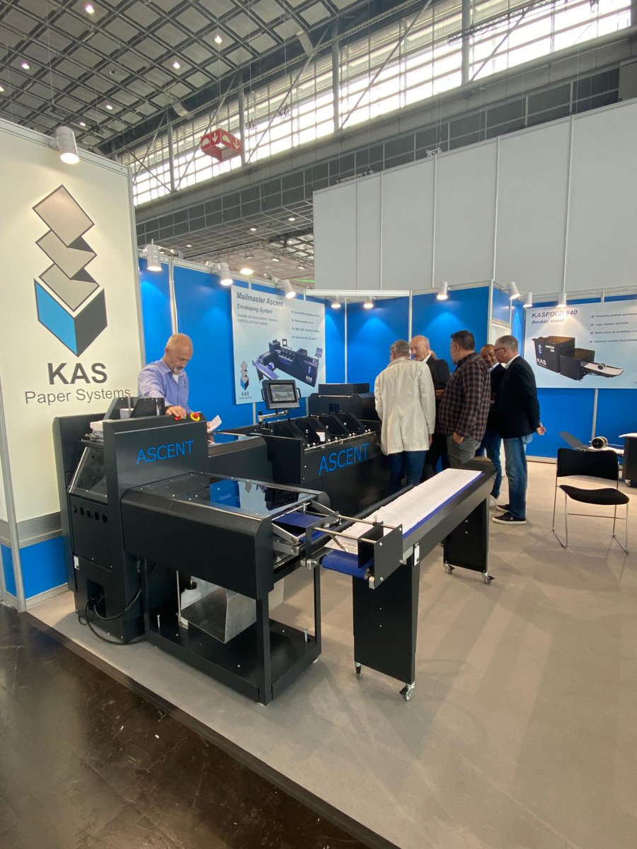 kaspap's tweet photo. End of a busy 5th day on the KAS Paper Systems Limited stand at @drupa. Come and see our card match/attach, mailing and bookletmaking machines in Hall 6, stand E11. #drupa #mailing #drupa2024 https://t.co/Fn1kGWXY6v