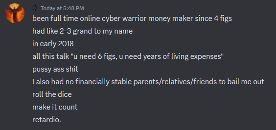 smileycapital's tweet photo. take a chance u pussies

whats the worst thing that can happen? u go broke and gotta work some lame ass job or do petty crime so u can live until u can try again? there's literally infinite amount of ways to make money in 21st century

stop yapping

roll the dice

make it count https://t.co/dGhTbiDGbf