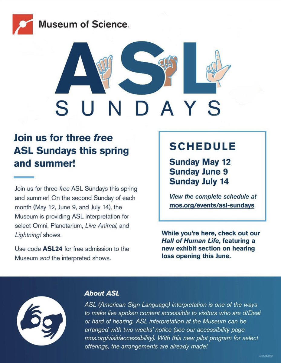 Capsdhh's tweet image. The Museum of Science is offering a fantastic opportunity on June 9th and July 14th.  Check out the pic for more details! #deaf #hoh #mos #aslsunday  #amazing #capscollaborative #schoolprogramforthedeaf #newton #newtonma @museumofscience