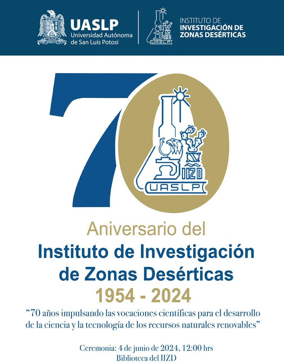 IIZD_UASLP's tweet photo. Listos para la celebración con motivo del 70 aniversario de nuestro Instituto de Investigación de Zonas Desérticas "70 años impulsando las vocaciones científicas para el desarrollo de la ciencia y la tecnología de los recursos naturales renovables" https://t.co/8xpdyUaJqs