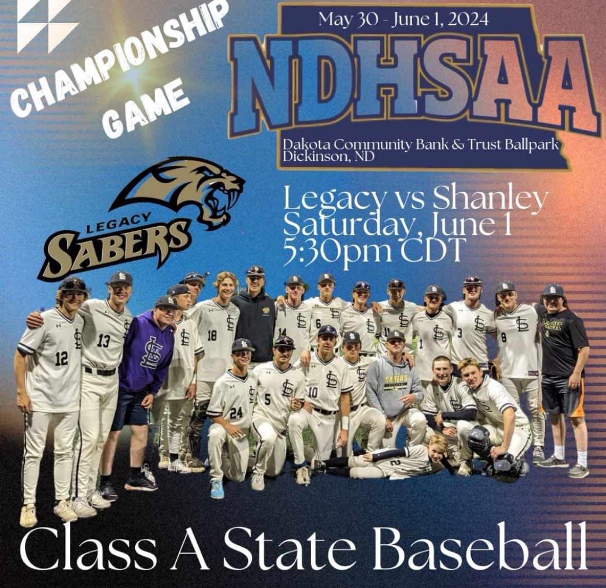Brett Mitchell (@legacysabersad) on Twitter photo <a href="/saberbaseball1/">Legacy Baseball</a> first ever state championship game! Drive on over to Dickinson and cheer for the boys. #GYMR <a href="/saberbaseball1/">Legacy Baseball</a> first ever state championship game! Drive on over to Dickinson and cheer for the boys. #GYMR