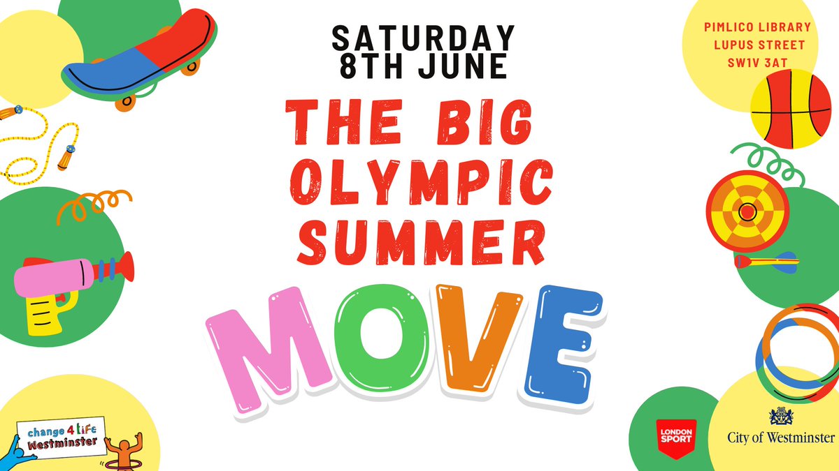 Join us at Pimlico Library Saturday 8th June for our Big Olympic Summer Move 🏃 Meet different sporting groups in the area, see cool demonstrations of Fencing & Street dance, and much more! 🎯 📅 Saturday 8th June, 12pm to 3pm 📍Pimlico Library 🔗 eventbrite.co.uk/e/pimlico-libr…