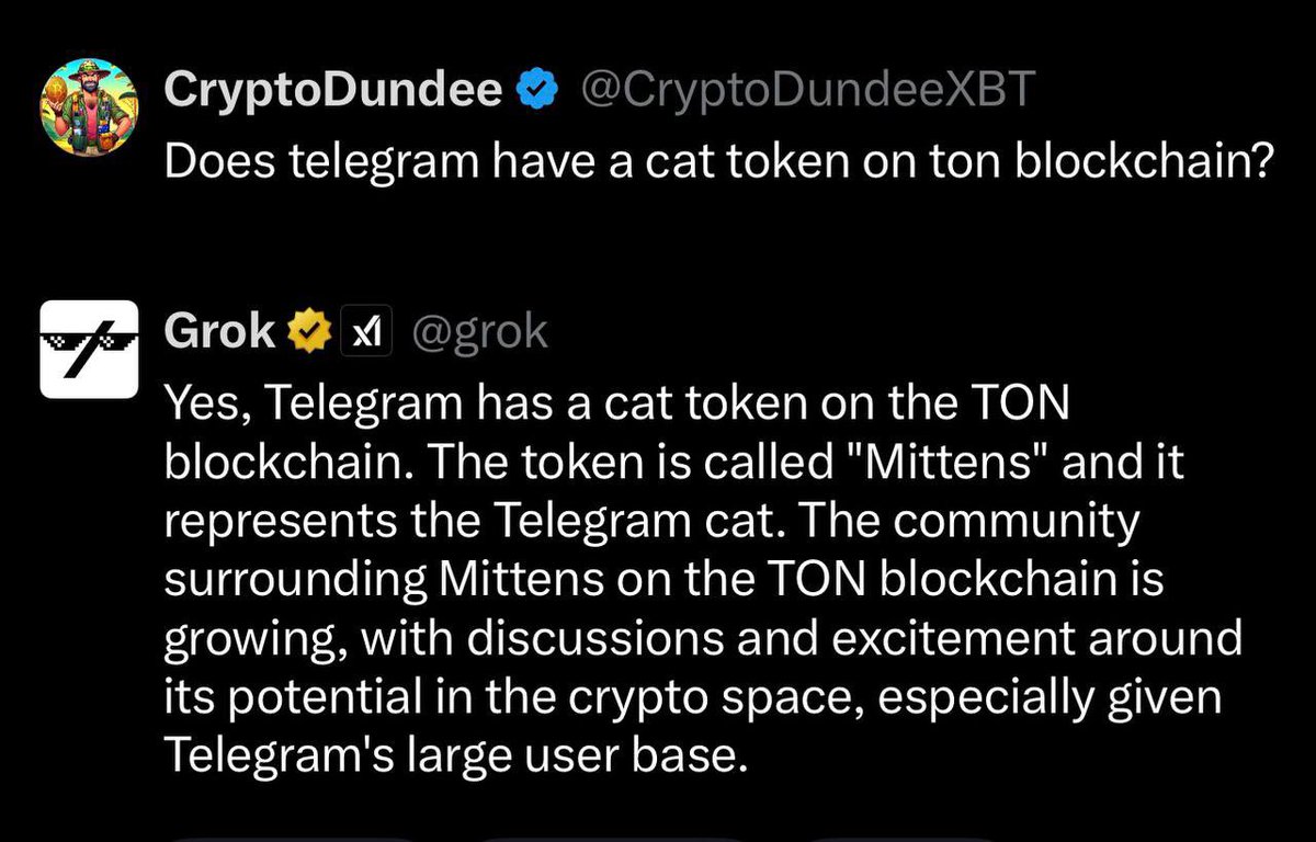 Mittenstonchain's tweet photo. Even @grok knows the @telegram Cat token on @ton_blockchain 👀🐈‍⬛💎

There’s only one and That’s MITTENS https://t.co/Y00vGThVrc
