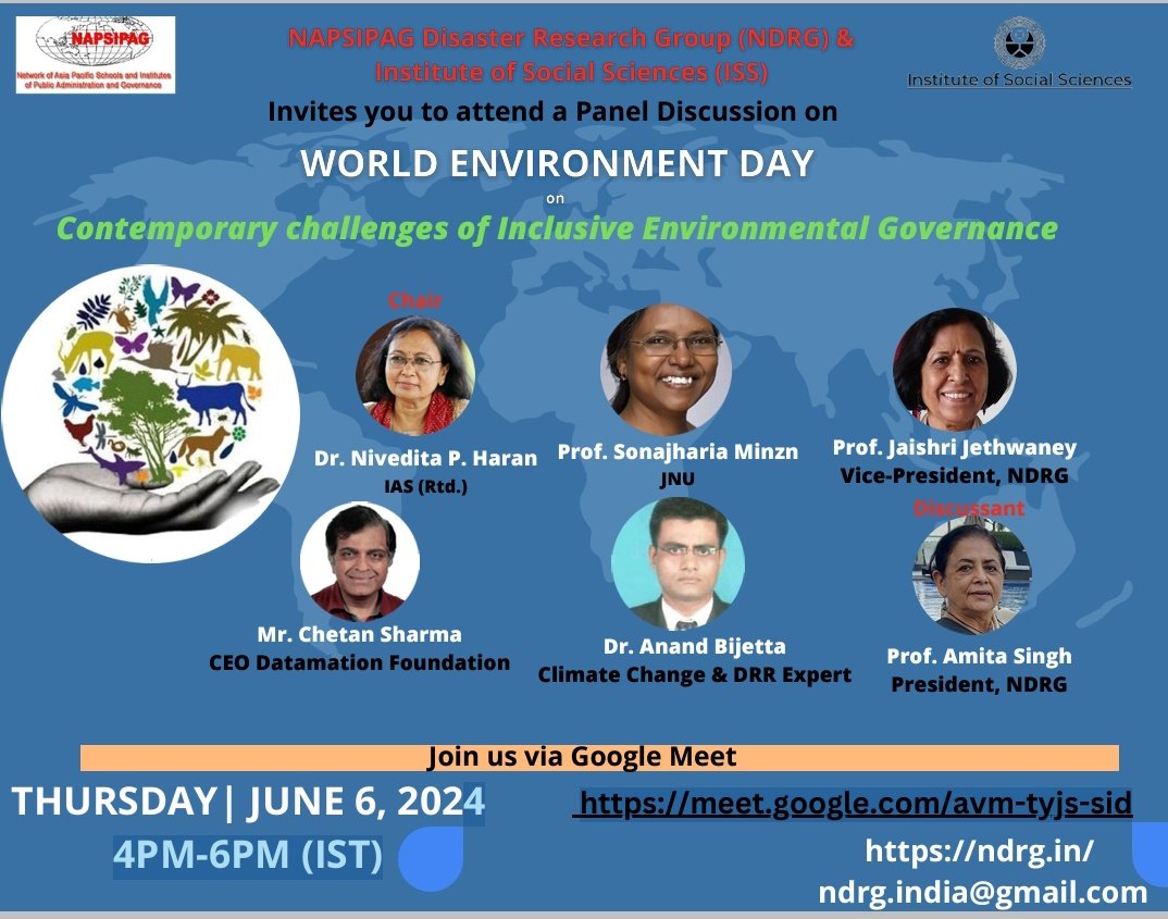 NDRGIndia's tweet photo. NDRG &amp; ISS welcomes you all to join panel discussion on the challenges and concerns of environmental governance. Pl join for an interactive discussion with experts who will share their grassroot experience for a sustainable planetary ecosystem https://t.co/CyMak7RkeK https://t.co/7BI1PjdhUD