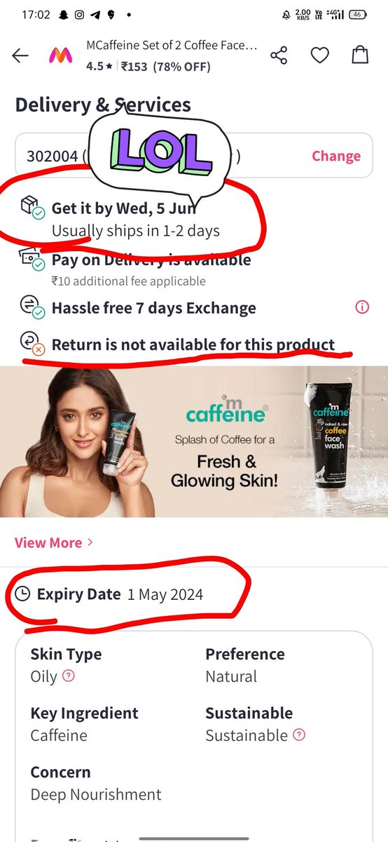 decent_kiddo's tweet photo. Lol. How very nice of @myntra @MyntraSupport and @i_am_caffeine  partnership selling expired products in the name of sale. https://t.co/7McgEI7KS7
