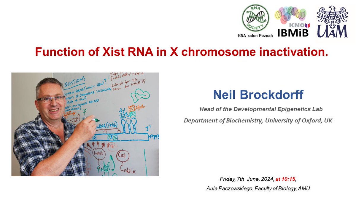 Join us next Friday 7th June <a href="/UAM_IBMiB/">IMBB AMU Poznań</a> seminar to learn how lncRNA #Xist gets the female X chromosome inactivated from Xist pioneer Neil Brockdorff <a href="/BrockdorffLab/">Brockdorff Lab</a> <a href="/UniofOxford/">University of Oxford</a>! Faculty of Biology, Morasko 10:15, <a href="/BiochemOxford/">Department of Biochemistry at Oxford University</a> #Xinactivation #epigenetics #developmentalBiology