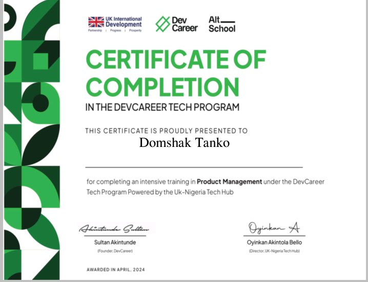 DomshakTanko's tweet photo. It's been a gruelling but fun during the past 4 months, I'm so proud of myself for getting to the finish line. Thank you @dev_careers @ukngtechhub for the opportunity to learn and begin my product management skill. I made it,I'm so grateful ππ½
#DCTPC2
#MyJourney
#Productboy https://t.co/k9smuOLx9y