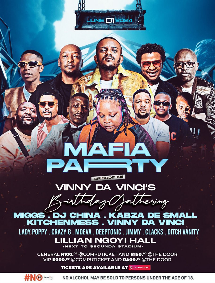 VinnyDaVinci's tweet photo. TONIGHT!!!
Saturday 01 June 2024
#MafiaParty at LILLIAN NGOYI HALL in Secunda MP
SEE YOU THERE!!! https://t.co/0MJwpwR3Ab