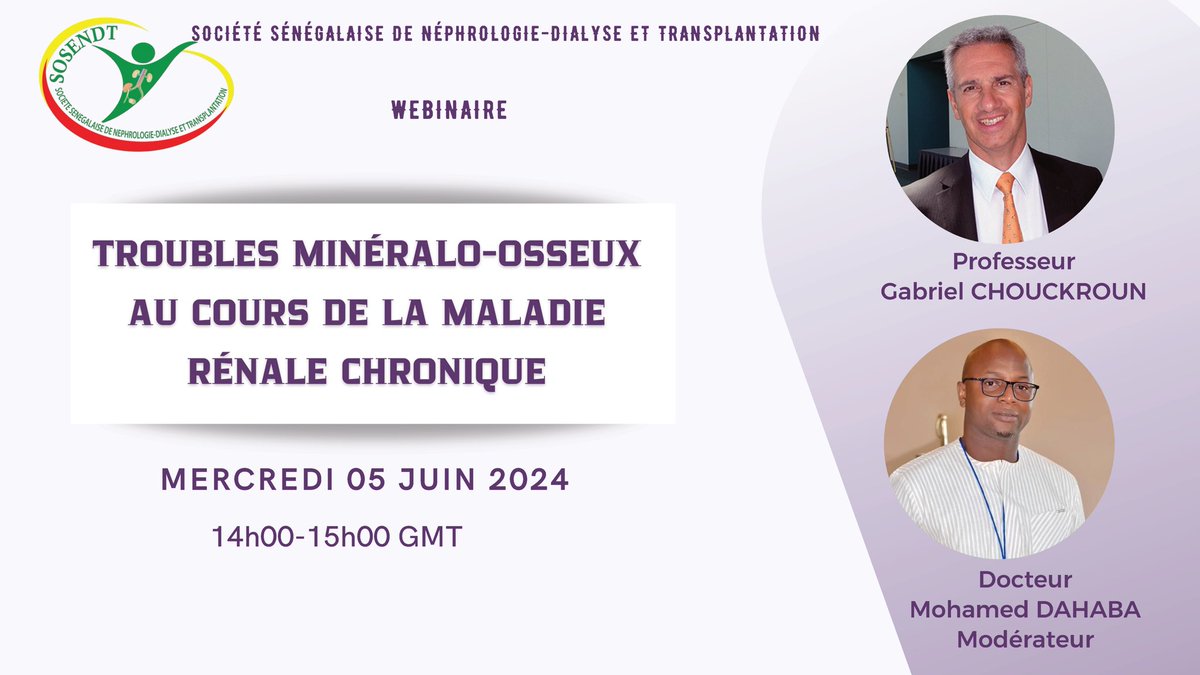 sosendt's tweet photo. ‼️ Webinaire de la @sosendt 

🎙️ Les troubles minéraux et osseux associés aux maladies rénales chroniques (TMO-MRC)

🗓️ Mercredi 05 Juin 2024

⏰  14h-15h GMT

🔗 https://t.co/wI3mrgxkjS https://t.co/uOFy6RRKxR