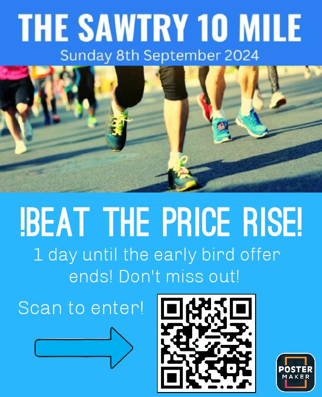 Early bird pricing ends in 1 day! 
Don't miss out! 
#running #runningcommunity #raceday #run #instarun #Sawtry10 #SawtryTen2024