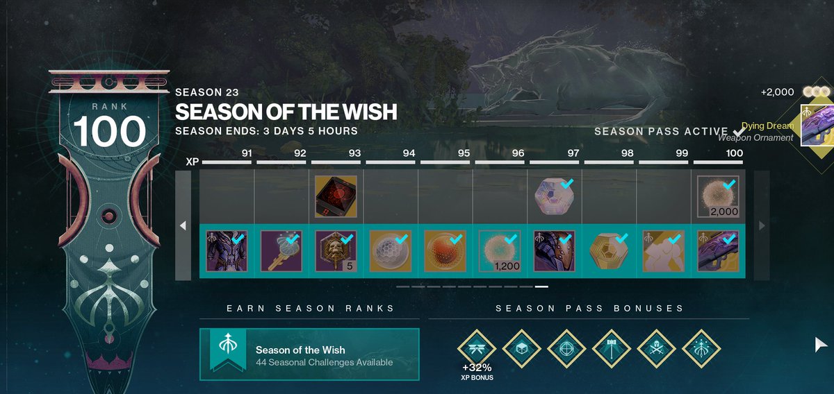 worth of grinding in destiny 2 i finished the season rank of the wish ;w;