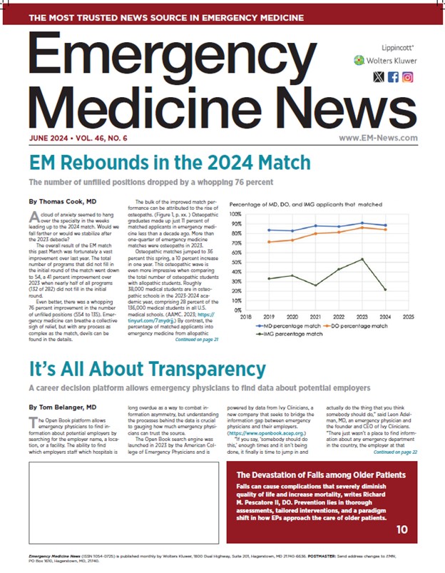 Our June issue is out! Cutting-edge articles in our new issue by @Rick_Pescatore @blakebriggsMD @matt_bivens @edwin_leap @ERGoddessMD @3rdRockUS @writergina Tom Belanger, MD; Charles Pilcher, MD; and Mark Mosley, MD, at EM-News.com #FOAMed