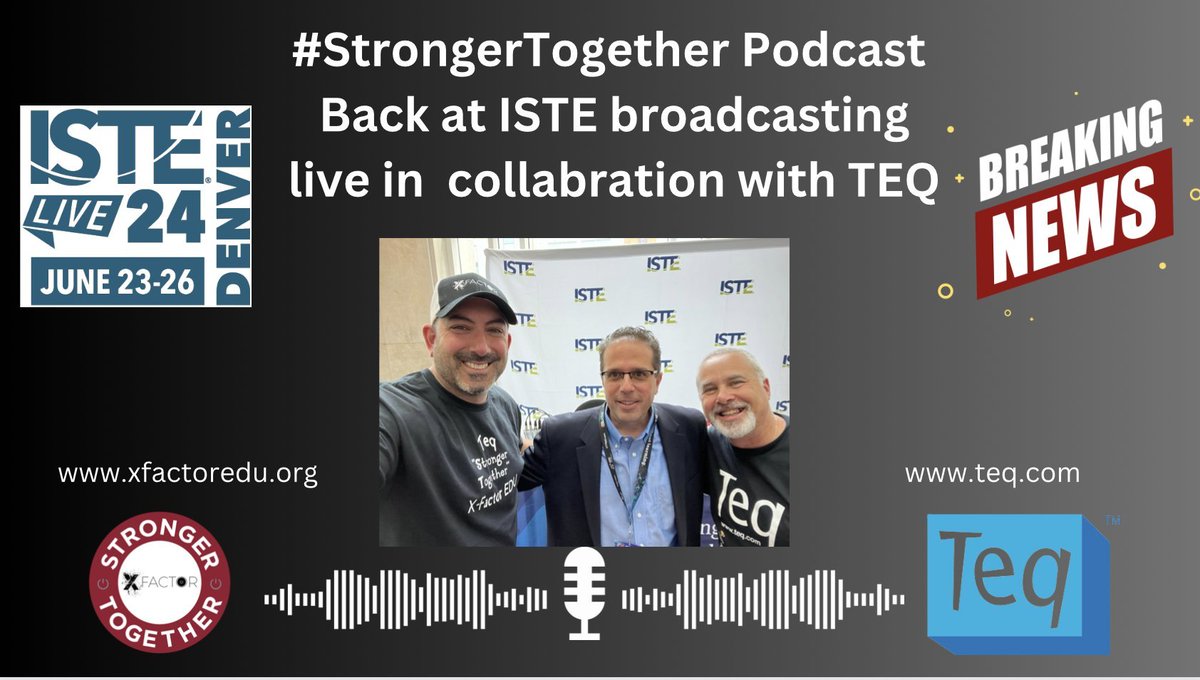 I am excited to announce that the #StrongerTogether podcast and @TeqProducts teaming up again at #ISTE24 for pre-event interviews and live at @ISTEofficial 24 with @RobATEQ Stay tuned for schedule.