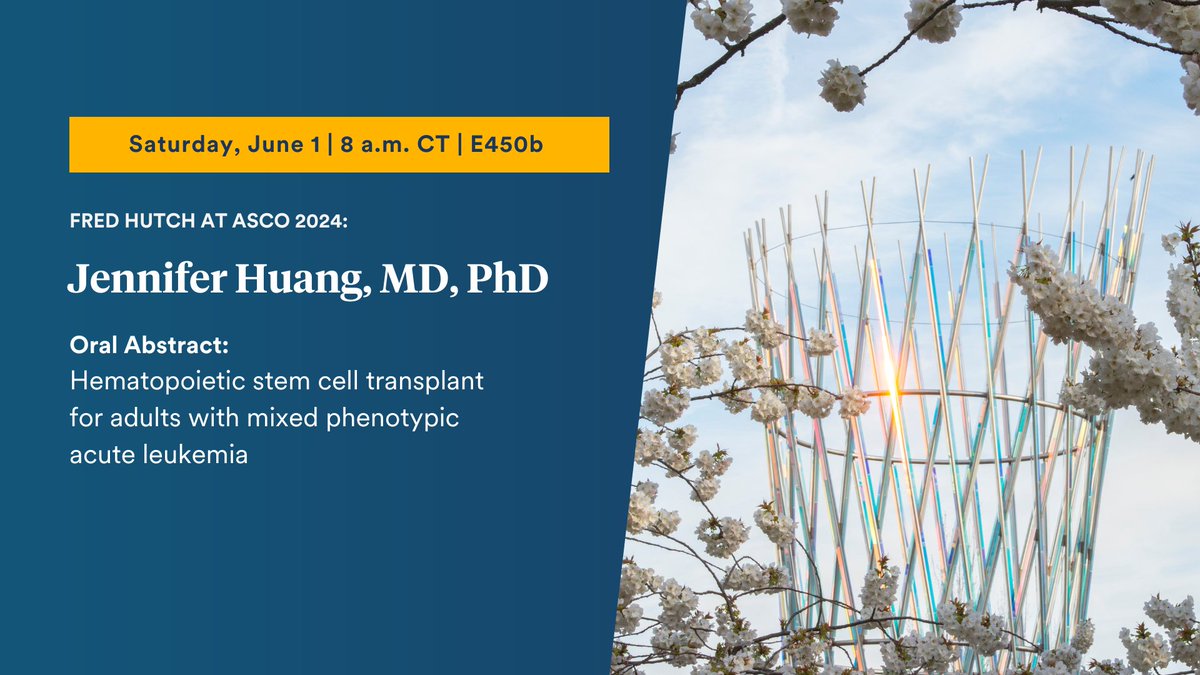 Dr. Jennifer Huang is presenting an oral abstract titled, 'Hematopoietic stem cell transplant for adults with mixed phenotypic acute leukemia' this morning in Chicago at #ASCO24. Learn more: fredhutch.org/en/events/amer…