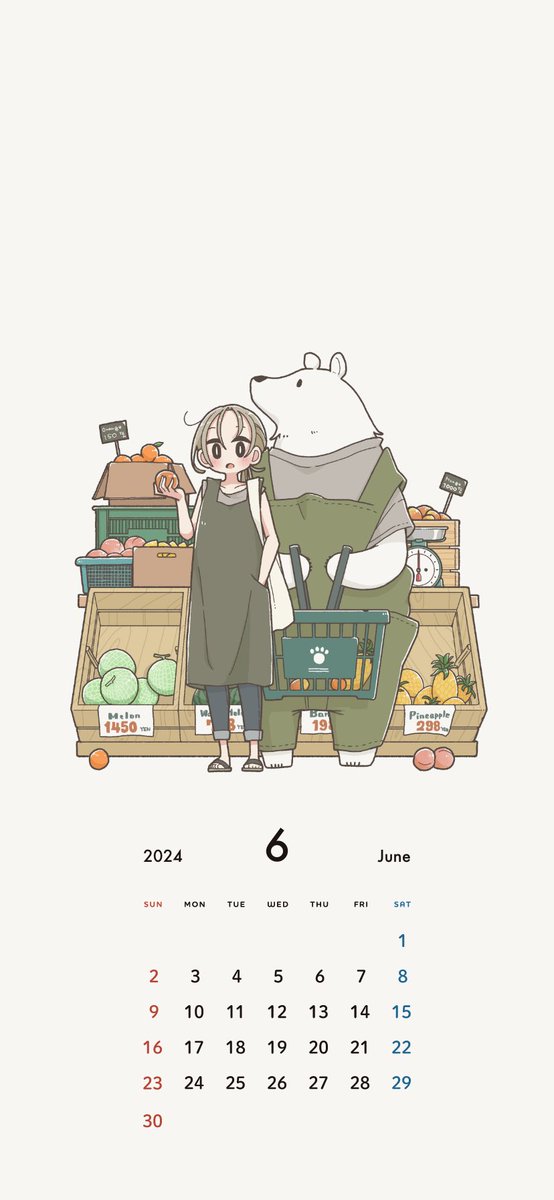 「【カレンダー壁紙】6月のカレンダーです壁紙に是非ご利用ください〜moffmach」|moffmachiのイラスト
