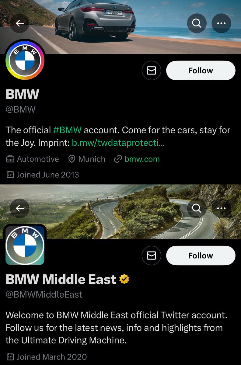 Hey @BMW, why don’t you show some consistency and virtue signal with your Middle East profile picture too?