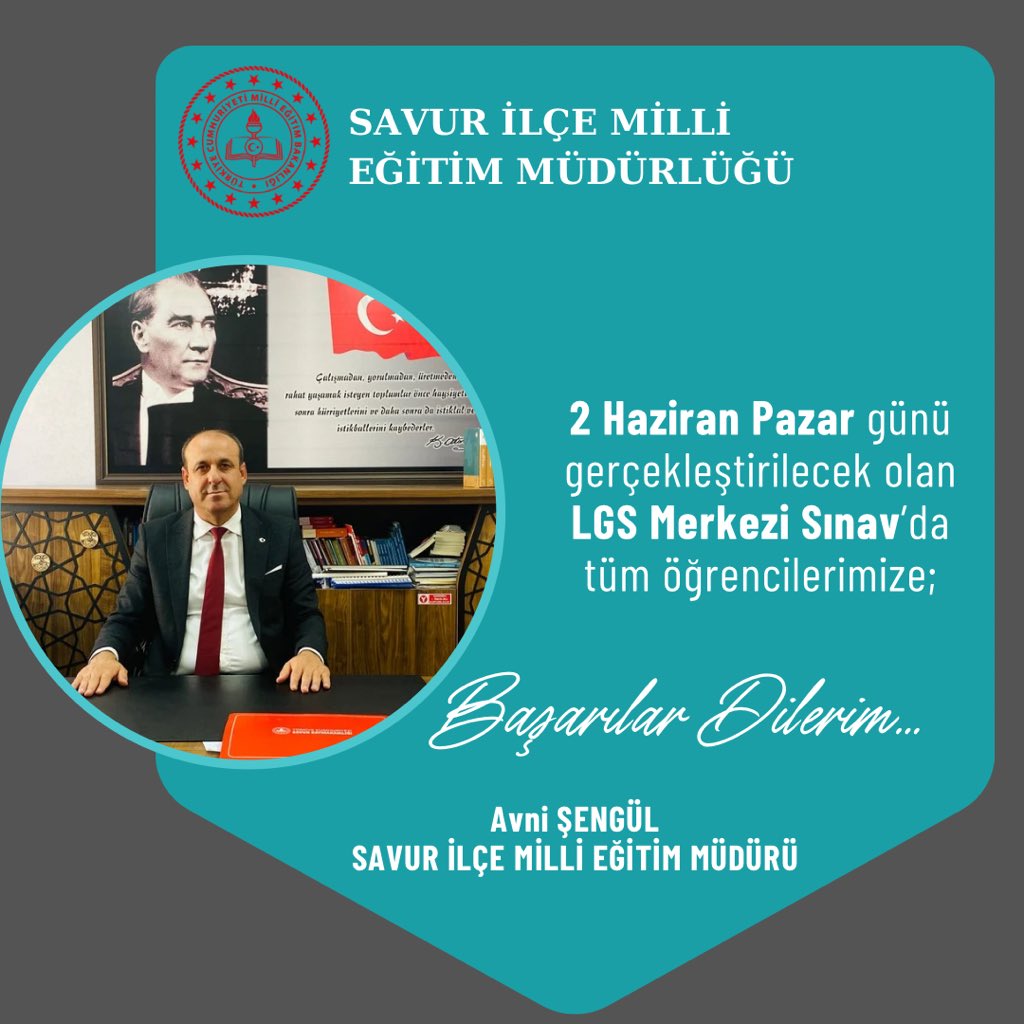 İlçemizde Liselere Giriş Sistemi (LGS) kapsamındaki merkezî sınava girecek tüm öğrencilerimize başarılar dileriz. 
<a href="/tcmeb/">Millî Eğitim Bakanlığı</a> 
<a href="/Yusuf__Tekin/">Yusuf Tekin</a> 
<a href="/mardinilmem/">Mardin İl Millî Eğitim Müdürlüğü</a> 
<a href="/Murat69_Demir/">Murat Demir</a> 
<a href="/SvrKaymakamligi/">Savur Kaymakamlığı</a> 
#LGS2024