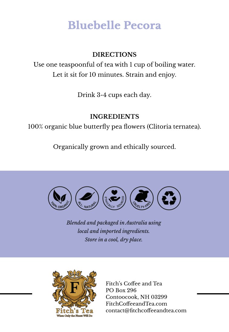 FitchBrands's tweet photo. Bluebelle Pecora - Experience the stunning and vibrant blue color of this organic blue butterfly pea flower tea. Visit https://t.co/c1ftEdPkfS https://t.co/Xacmh4F0mZ