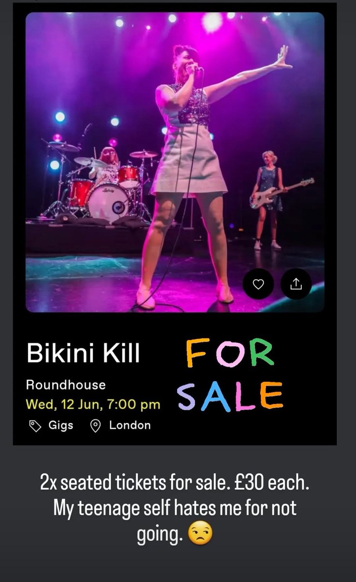 plant_folk's tweet photo. Bikini Kill at London Roundhouse Wednesday 12th June 2024. 2x  seated tickets for sale. £30 each. @RoundhouseLDN #bikinikill #riotgrrl #London https://t.co/xz0WWegbDr