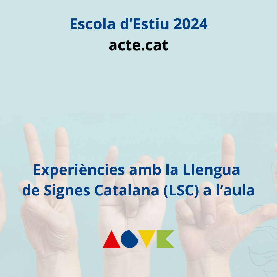 Vols aprendre experiències docents i conceptes bàsics per introduir la Llengua de Signes Catalana (LSC) a l'aula? Endinsa't partint des de zero i al teu ritme. Aprèn a escoltar amb la mirada!

acte.cat/project/llengu…

#ACTEdelsMRP #EscolaEstiu2024 #25EscolaEstiu #ACTE