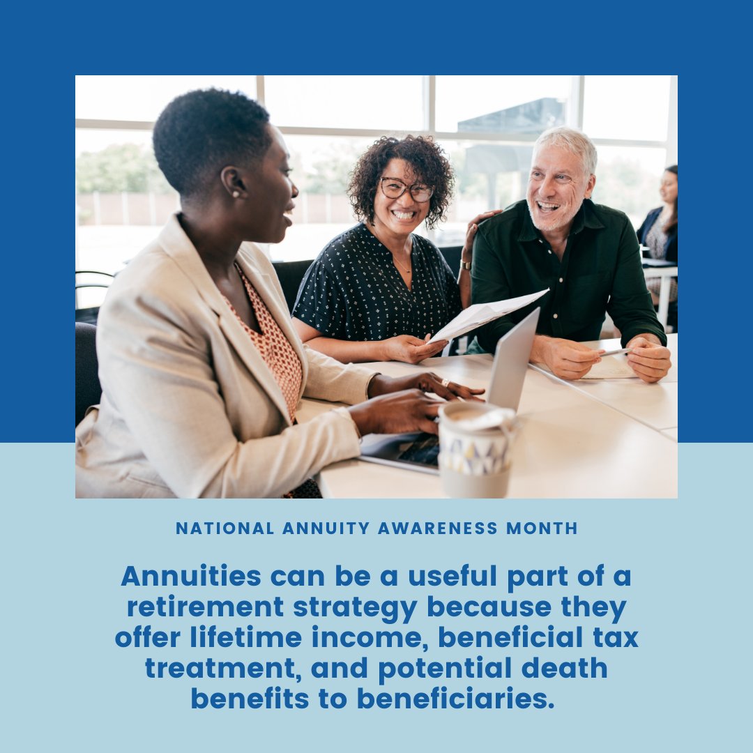 TwoPinesWlth's tweet photo. Annuities can be a useful part of a retirement strategy because they offer lifetime income, beneficial tax treatment, and potential death benefits to beneficiaries. Contact our office to learn more: https://t.co/49Q0Ugr4E0 https://t.co/Of5IewCPGi