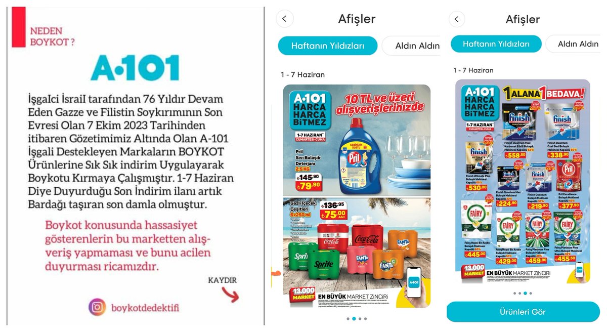 #A101'in #BOYKOT ürünlerini bu şekilde satması İHANETTEN başka bir iş değildir. Bedava ALTIN dağıtsa dahi kapısından GİRMEMEK şart oldu!!
<a href="/FreePalestina/">Free Palestine</a>
@freegaza
#freepalestine
#freegaza

"From the river to the sea, Palestine will be free"
Nehirden denize Filistin Özgür olacak!