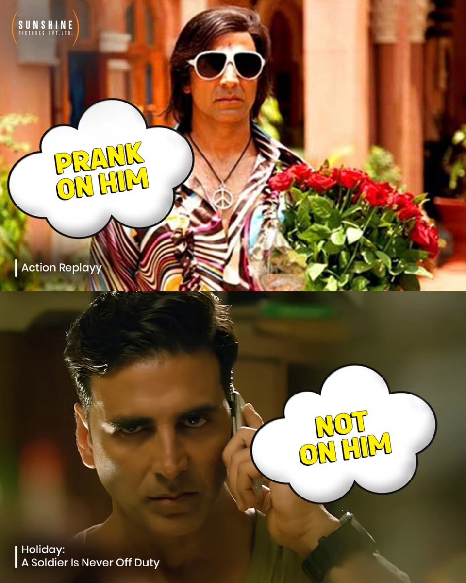 sunshinepicture's tweet photo. Prank Them, but be cautious of their reactions, or else... 🤣
@akshaykumar #mevidyutjammwal @adah_sharma
#VipulAmrutlalShah @aashin_shah
#sunshinepictures #Holiday #commondo #bastar #vidhyutjammwal #akshaykumar #adahsharma https://t.co/gXtBoqktqe