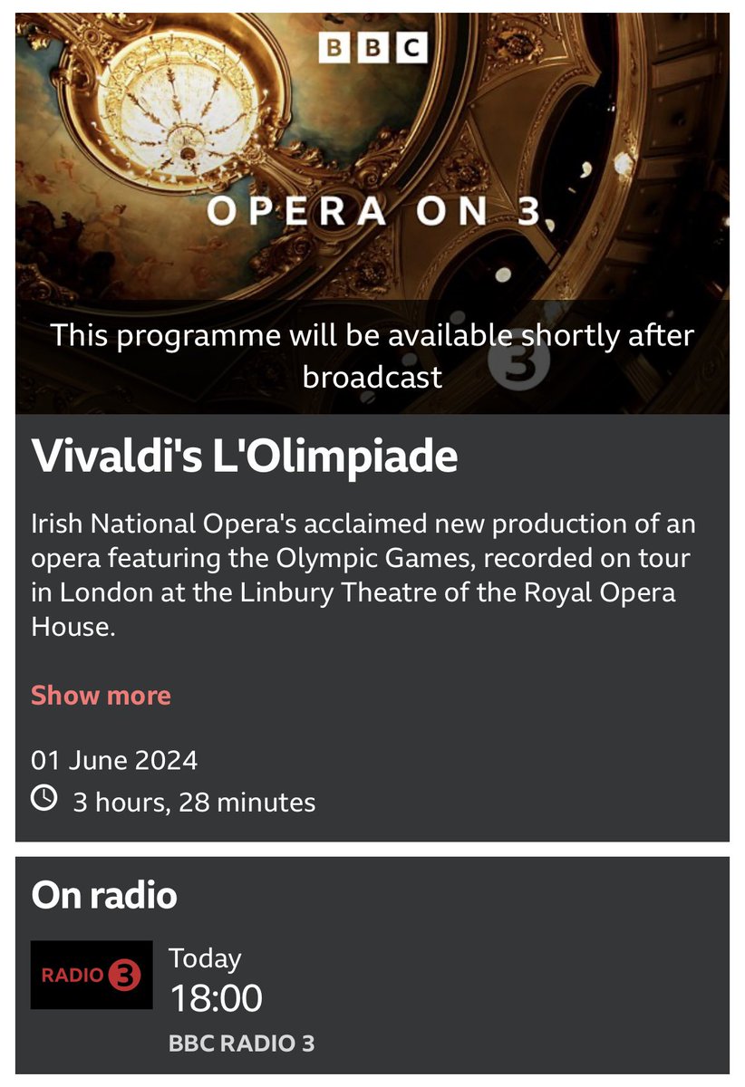 Gemma Ní Bhriain (@gemmanb) on Twitter photo Tonight on <a href="/BBCRadio3/">BBC Radio 3</a> at 6pm!
Recorded during one of our performances at The Linbury Theatre @RoyalOperaHouse 📻 <a href="/IrishNatOpera/">Irish National Opera</a> <a href="/IrishBaroque/">Irish Baroque Orchestra</a> Tonight on <a href="/BBCRadio3/">BBC Radio 3</a> at 6pm!
Recorded during one of our performances at The Linbury Theatre @RoyalOperaHouse 📻 <a href="/IrishNatOpera/">Irish National Opera</a> <a href="/IrishBaroque/">Irish Baroque Orchestra</a>