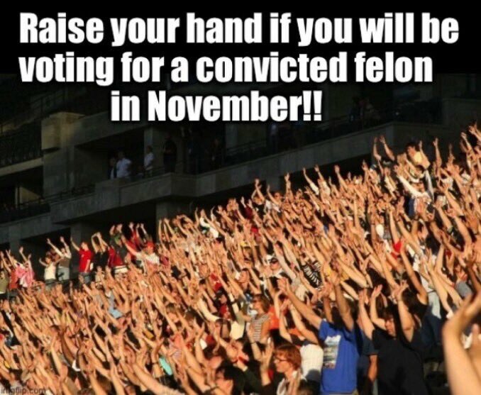 I am happy and proud to say I will be voting for my favorite convicted felon for a 3rd time. No matter what the rigged jury, Alvin Bragg, Judge Merchan, the Democrat Party, Rino Republicans, Stormy Daniels or Michael Cohen say, Trump is not guilty. Who is voting for Trump?🙋‍♂️