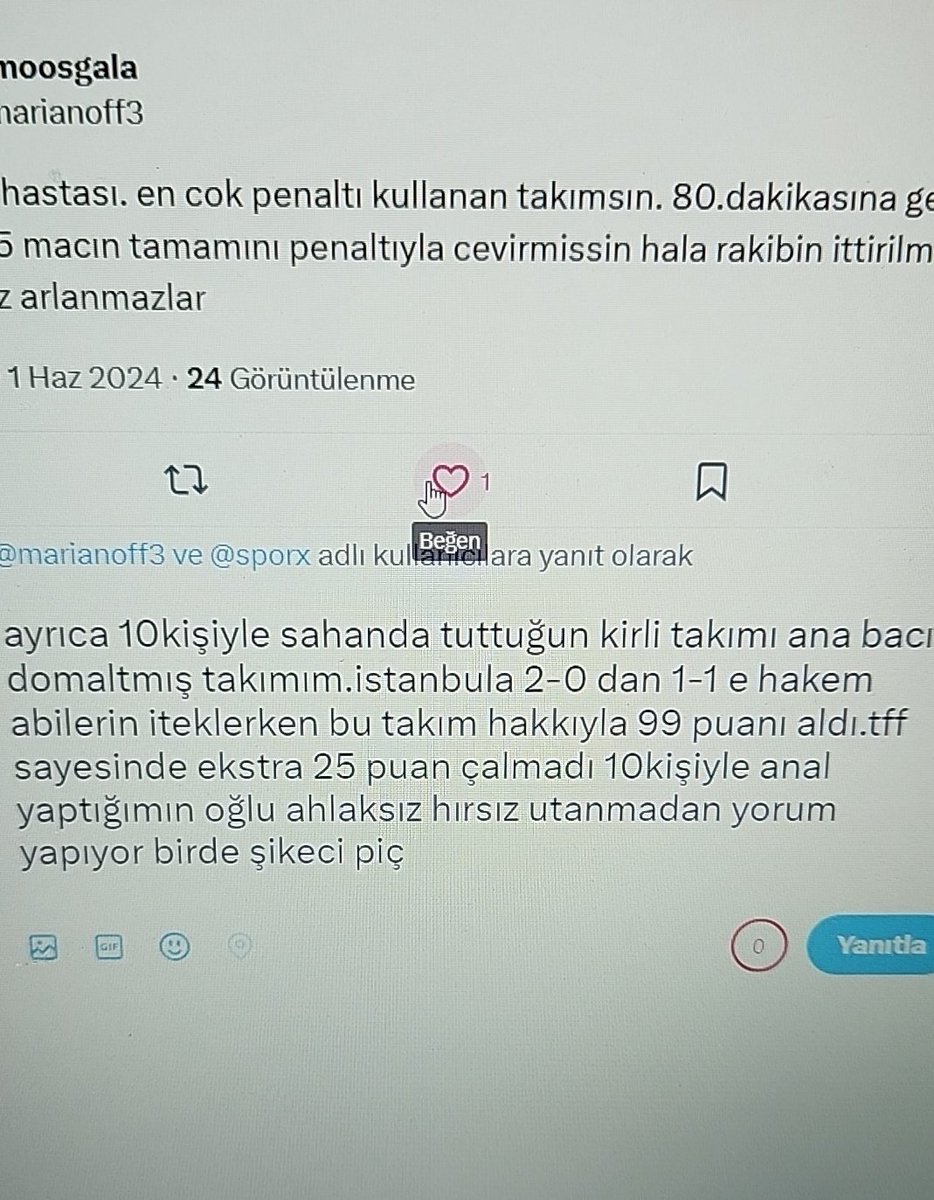 ceyceyo1234's tweet photo. @marianoff3 @mrsconfidence10 @sporx Öyle laf atip engellemek yok al bu cevabı kerhane calisani ananin amina sokarsin https://t.co/rq5PbN2ksa
