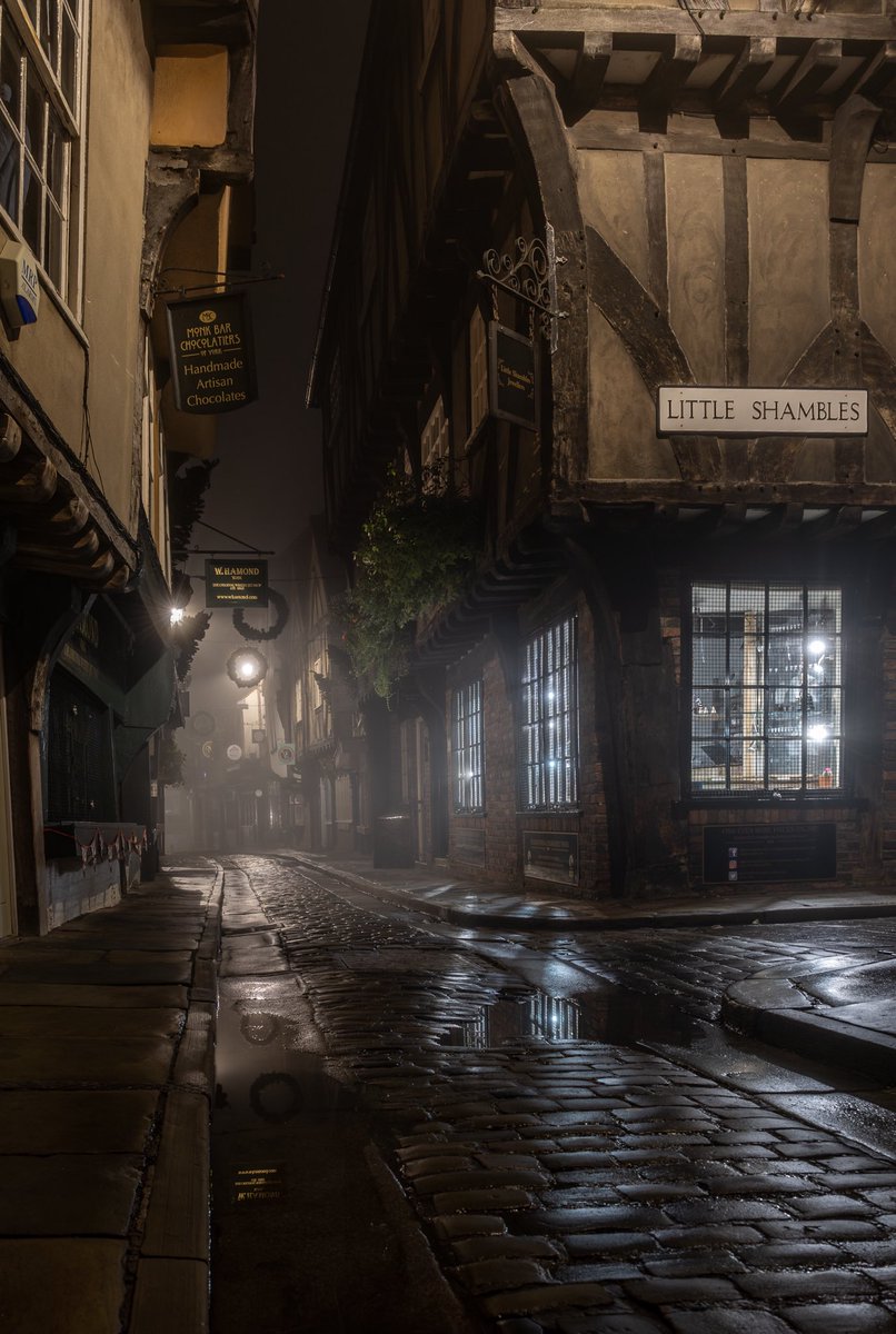 Fog creeping down the cobbled Shambles in York. Adding even more atmosphere and interest to this wonderful street.