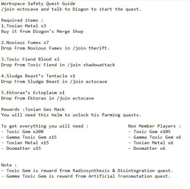 Datenshi6699's tweet photo. ⚠️ Diogon's Merge Shop ⚠️

New NPC @DiogonAE has arrived in AQW
Head to /join ectocave &amp; talk to him to get his free Toxian Strider Set.

* It's AC TAGGED AWESOME RARITY
* Must have 'Toxian Gas Mask' to unlock his farming quest.
* Full detail is in the ss

Good Luck ^^ https://t.co/0dTXwlO5PQ